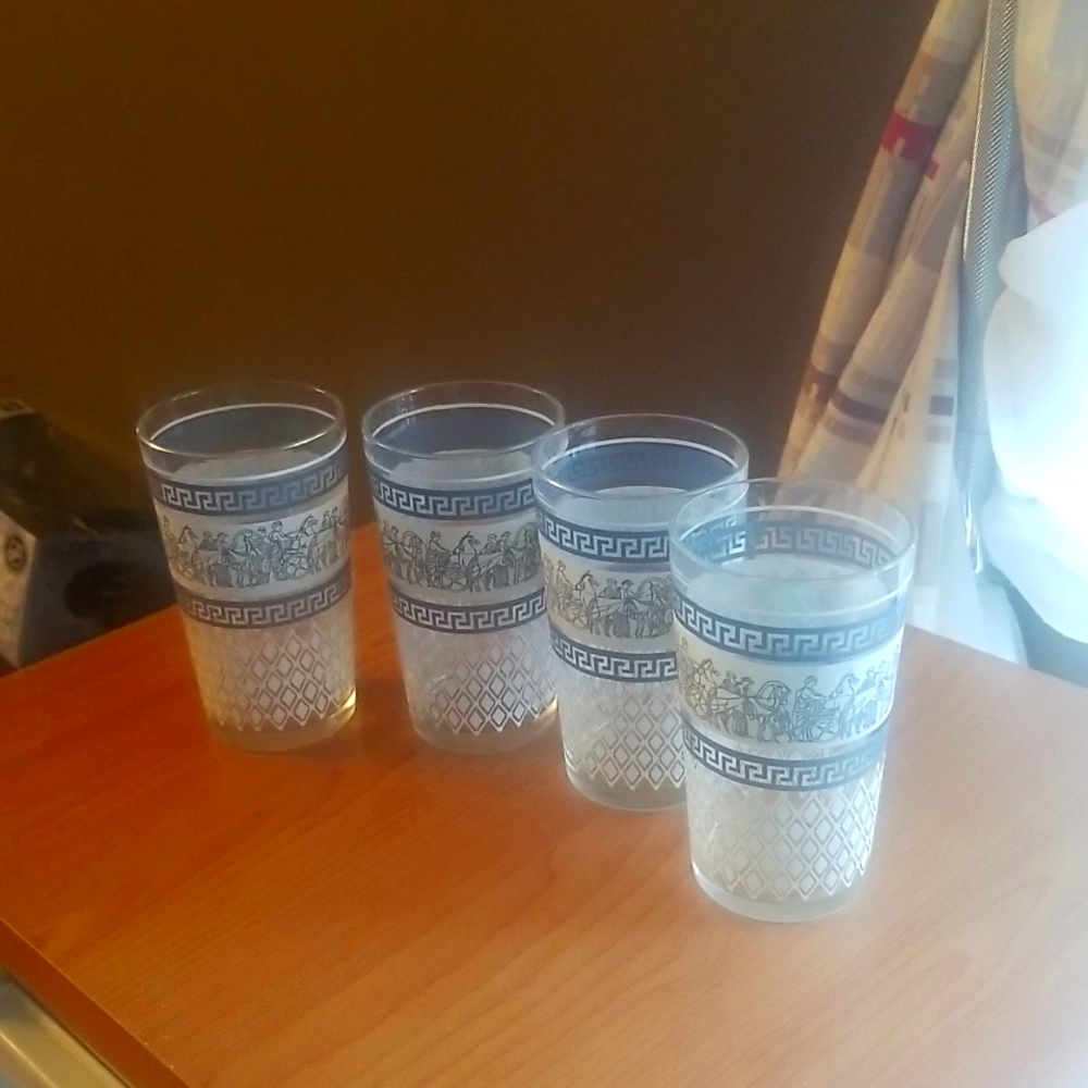 Classic Greek Patterned Glass Tumblers - Set of 4